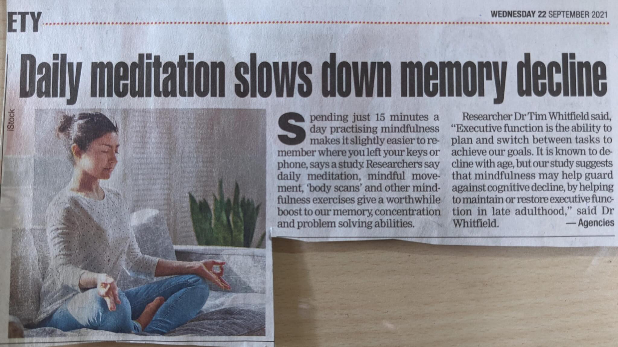 Daily Meditation slows down memory decline