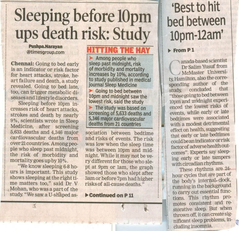 Sleep before 10pm ups death risk